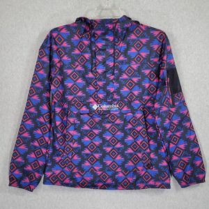 Columbia 1/2 Zip Windbreaker Womens Large Hooded Pockets Aztec Southwest